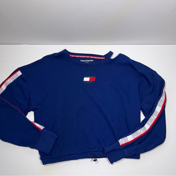 Tommy Hilfiger Sport Crew Neck Sweat Shirt Cropped Sweater with Logo Sleeves - Picture 4 of 11